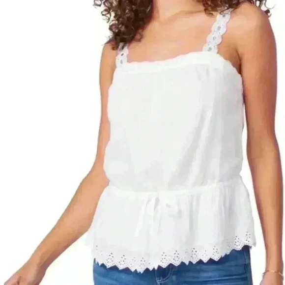 New Paige Zherra White Detail Eyelet Cami Blue Ribbon Straps Size Small. - Picture 1 of 9